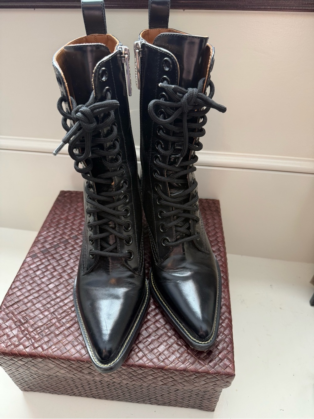 Chloe Black Lace-Up Mid-Calf Leather Boots - Picture 6 of 7